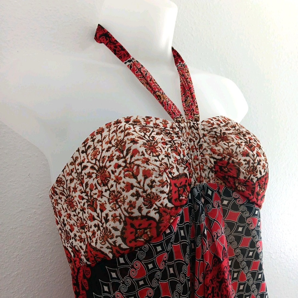 BCBG Maxi Dress Halter Women 6 Boho 100% Silk Red Handkerchief Hem Fairy Beachy - Picture 5 of 14